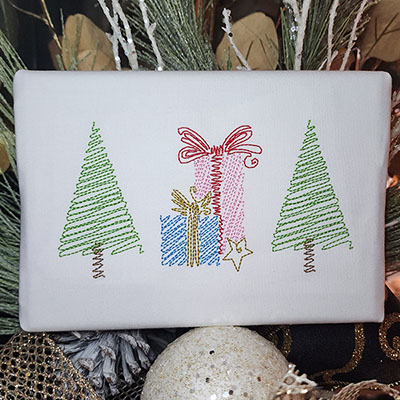 christmas tree present scribble embroidery design